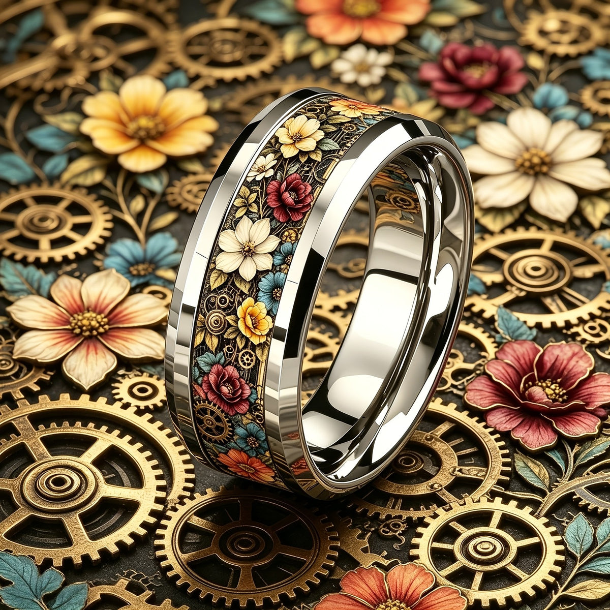 Floral Gear Inlay Ring