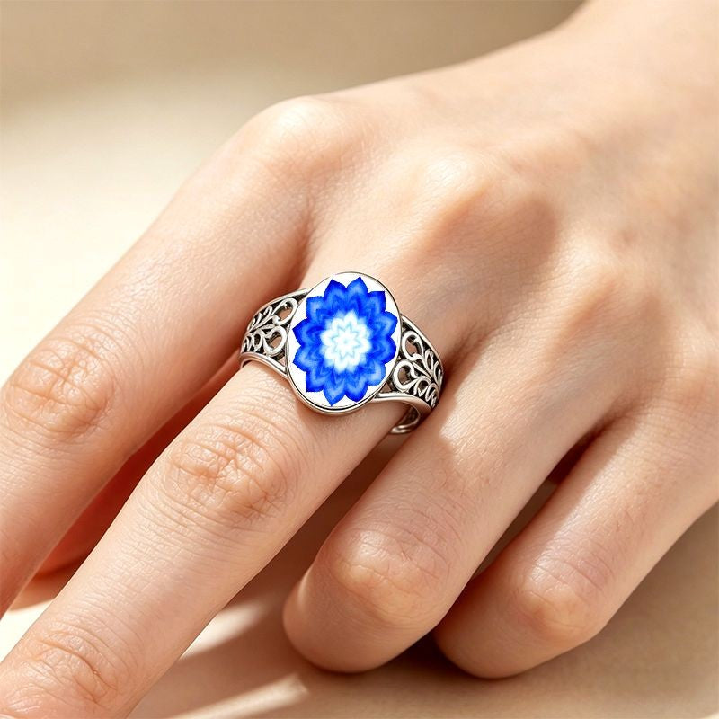 Blue Mandala Filigree Ring