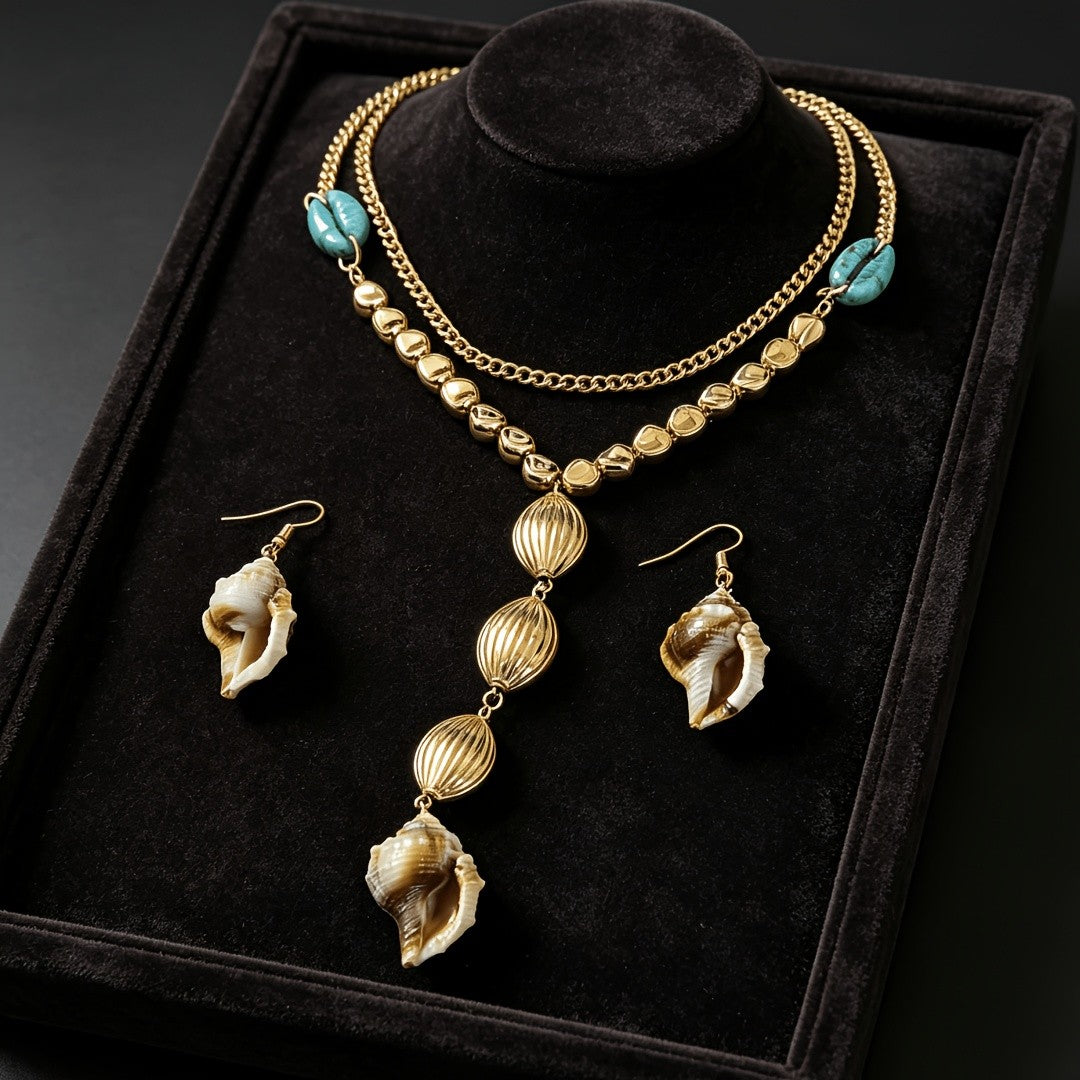Layered Shell & Turquoise Necklace