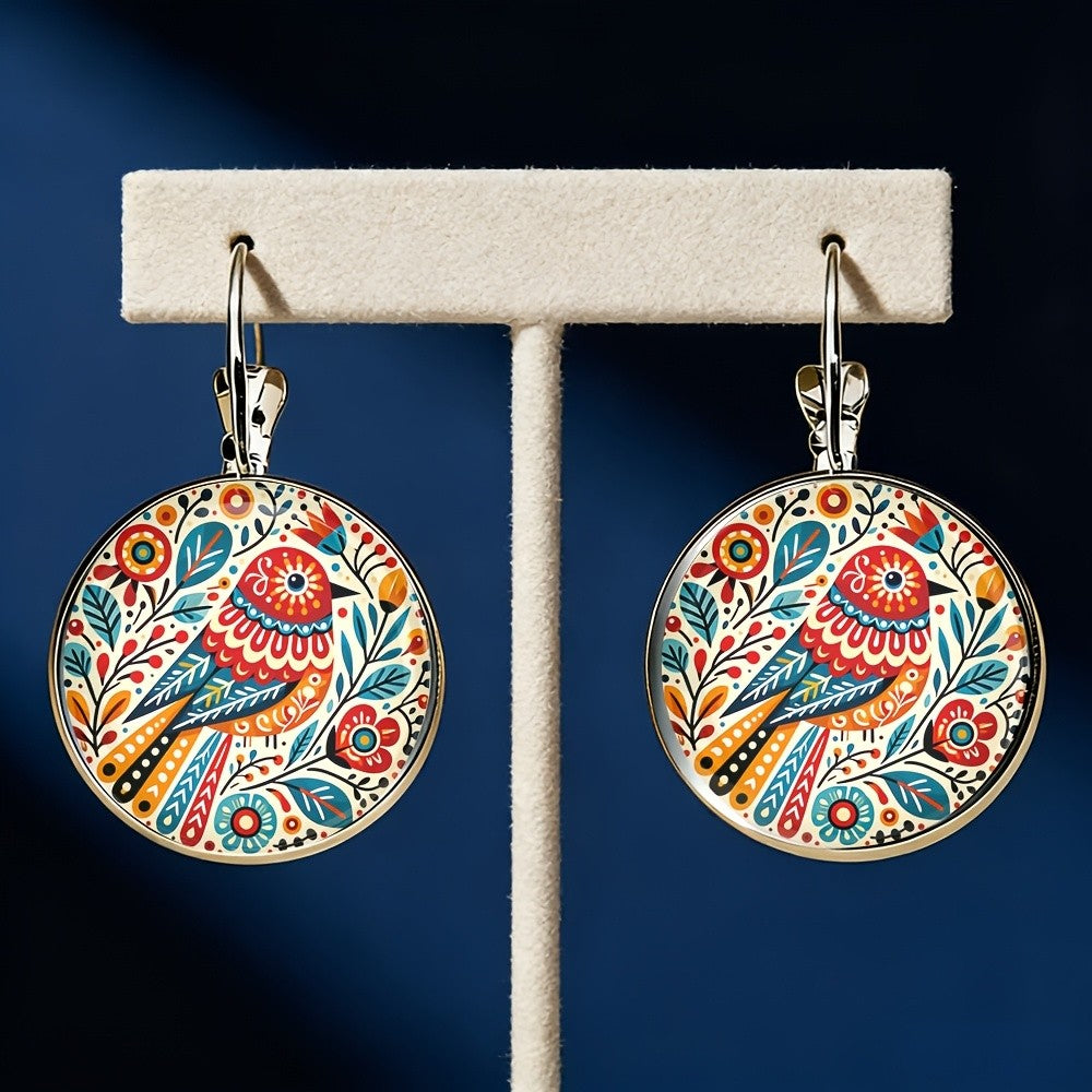 Colorful Bird Round Earrings