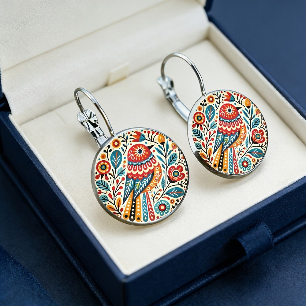 Colorful Bird Round Earrings