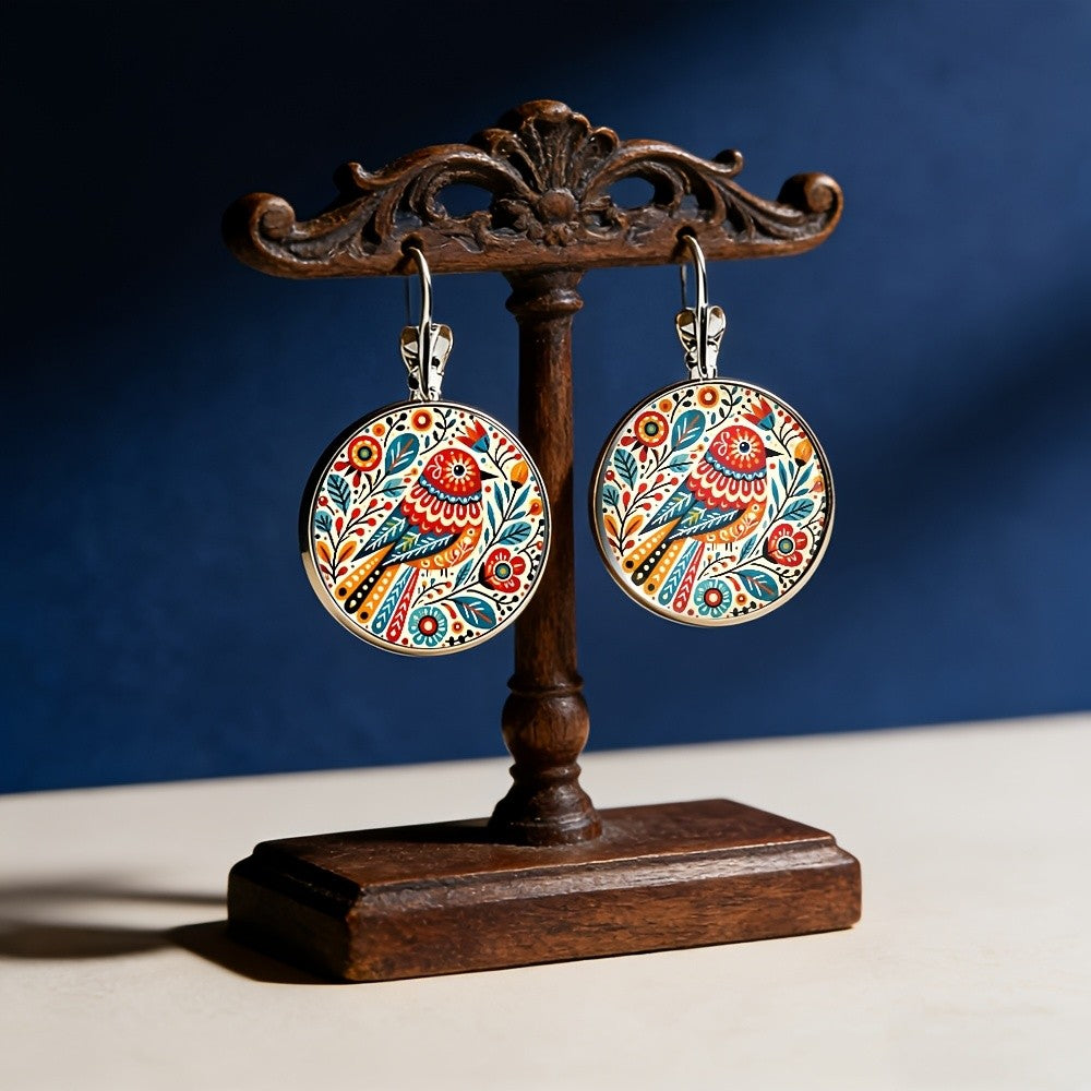 Colorful Bird Round Earrings