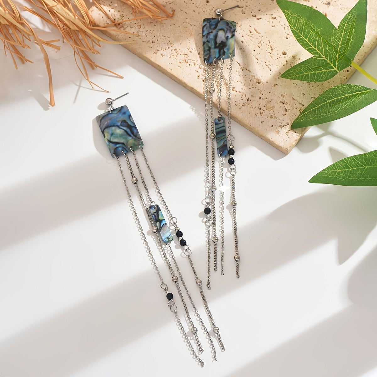 Abalone Square Tassel Earrings