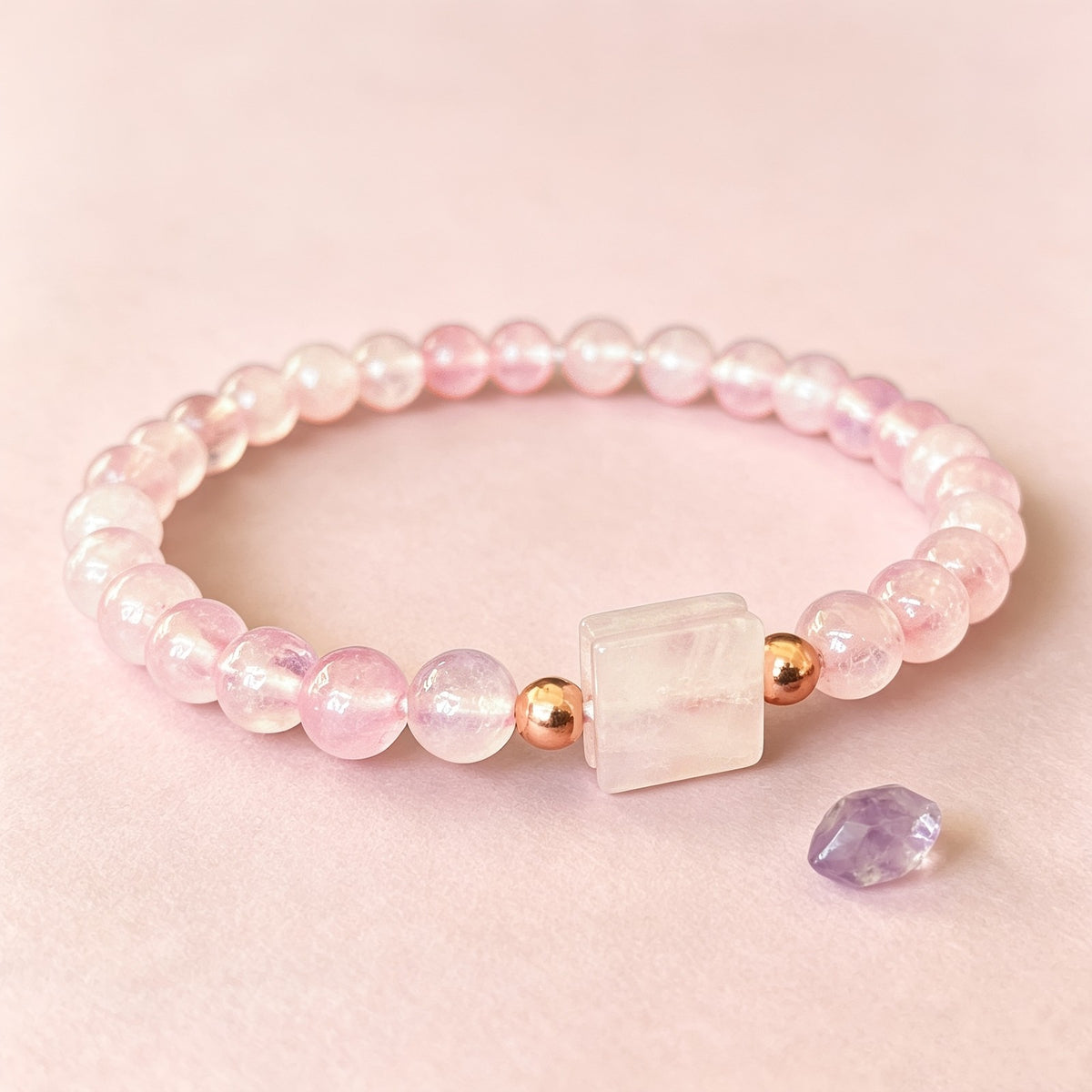 Pink Quartz Square Bead Bracelet