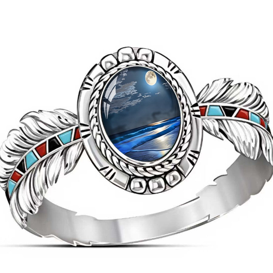 Moonlit Ocean Oval Ring