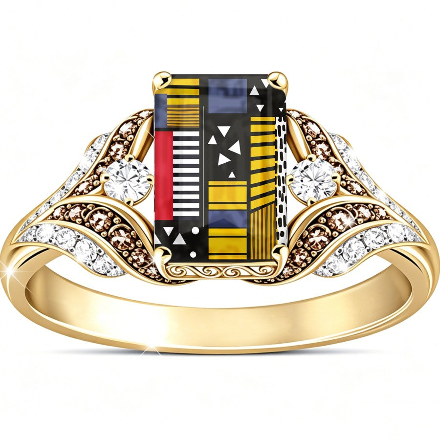 Colorful Block Pattern Square Ring