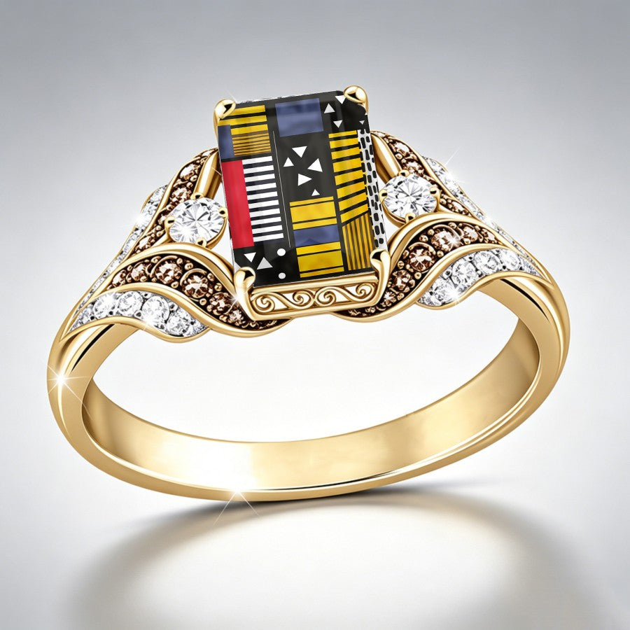 Colorful Block Pattern Square Ring