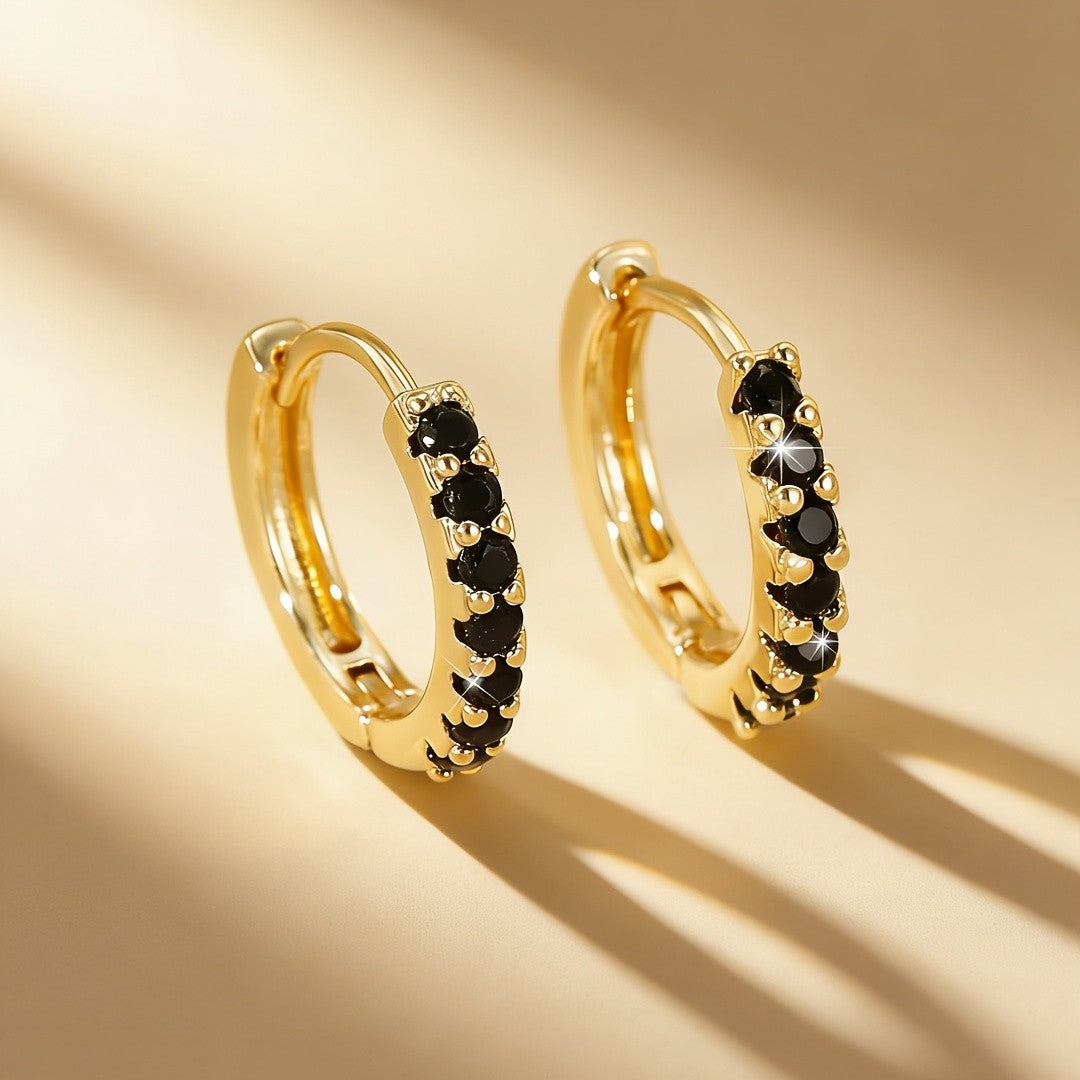 Black Blue Stone Huggie Hoop Earrings