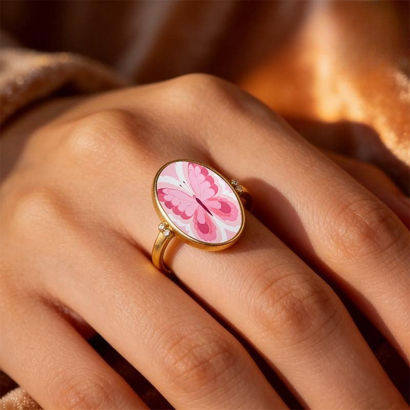 Pink Butterfly Oval Ring