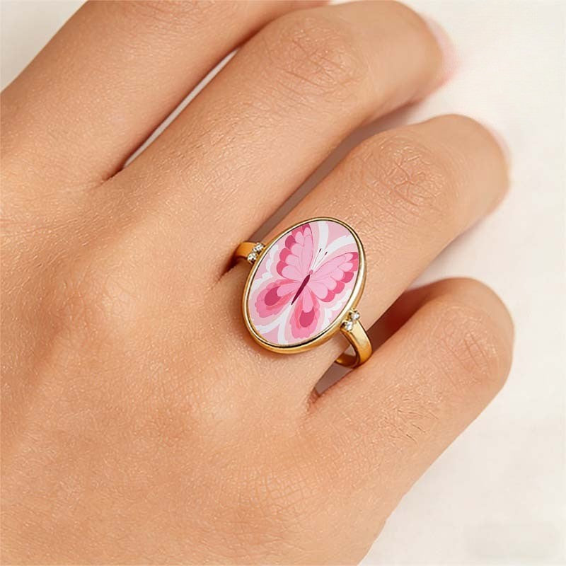 Pink Butterfly Oval Ring