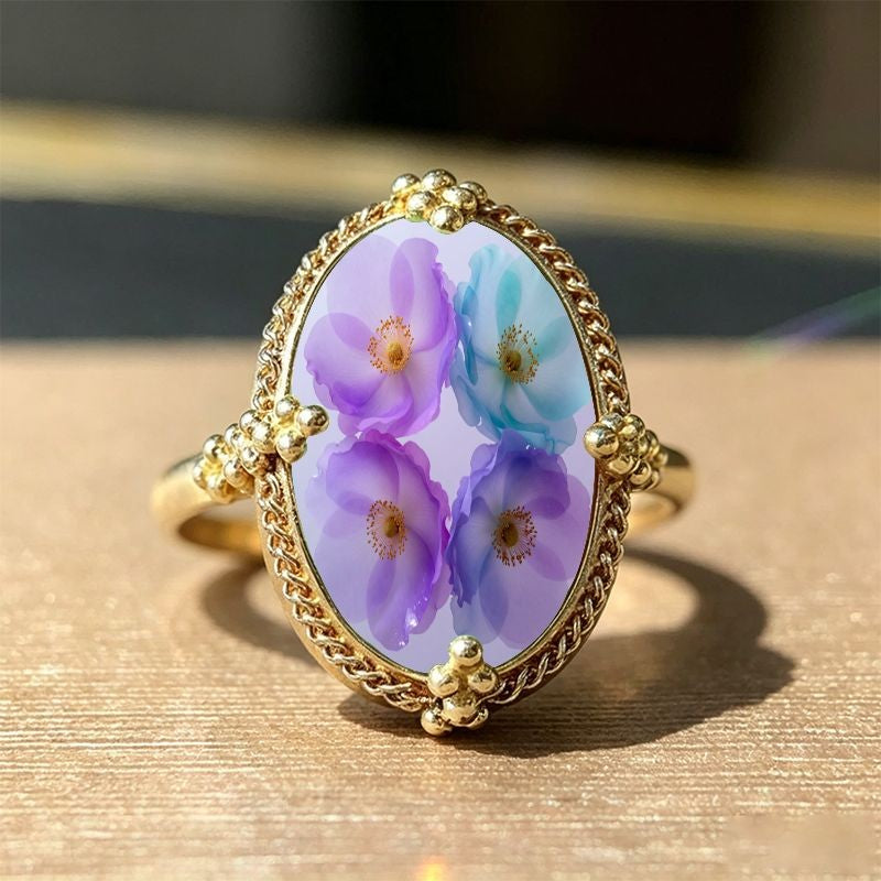 Oval Floral Glass Ring