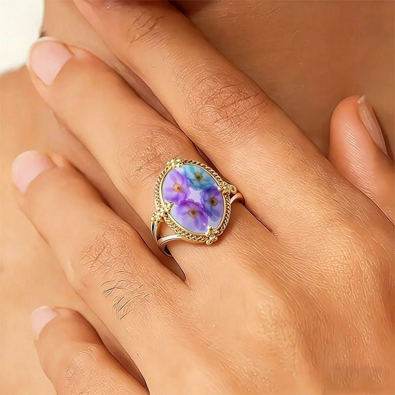 Oval Floral Glass Ring