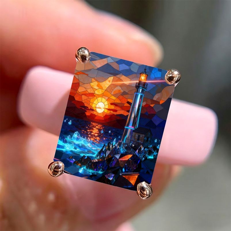 Lighthouse Sunset Glass Square Ring
