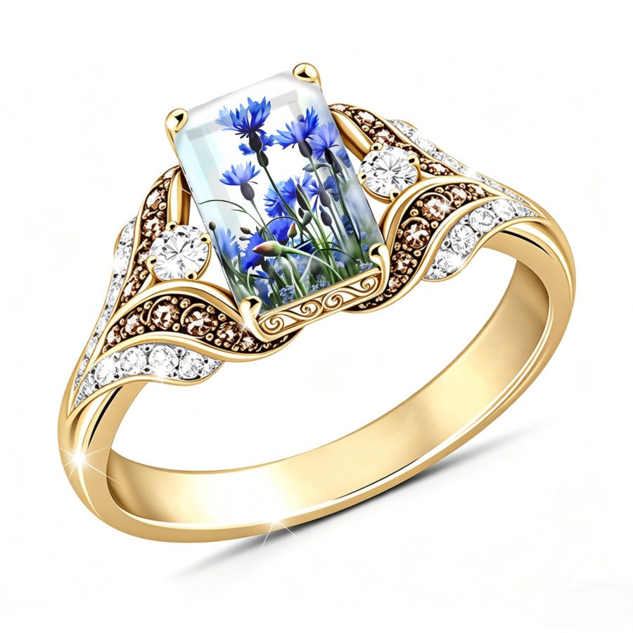 Blue Cornflower Square Ring
