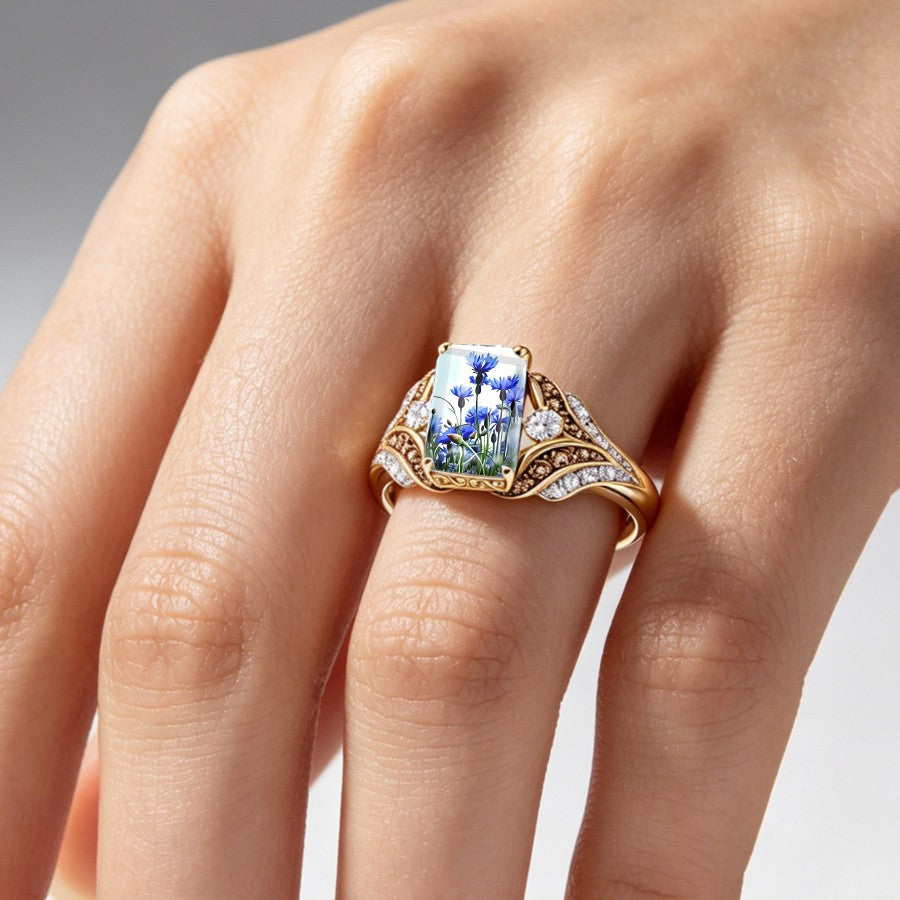 Blue Cornflower Square Ring