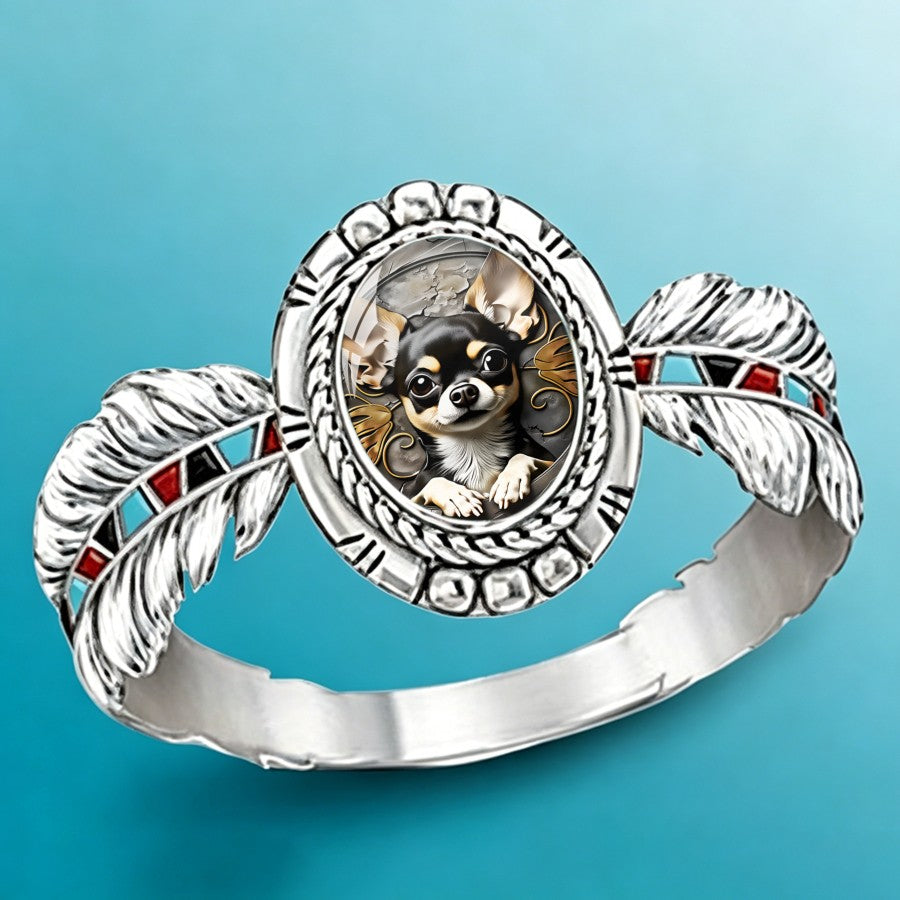 Chihuahua Oval Feather Ring