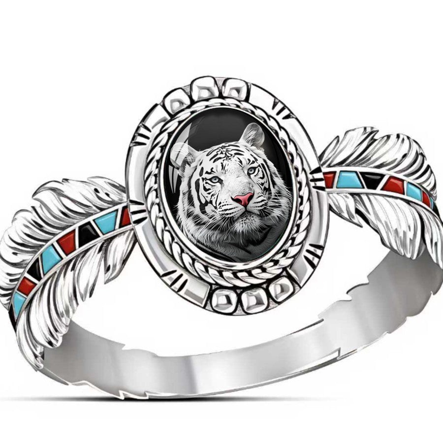 White Tiger Oval Ring