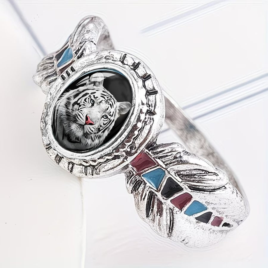 White Tiger Oval Ring