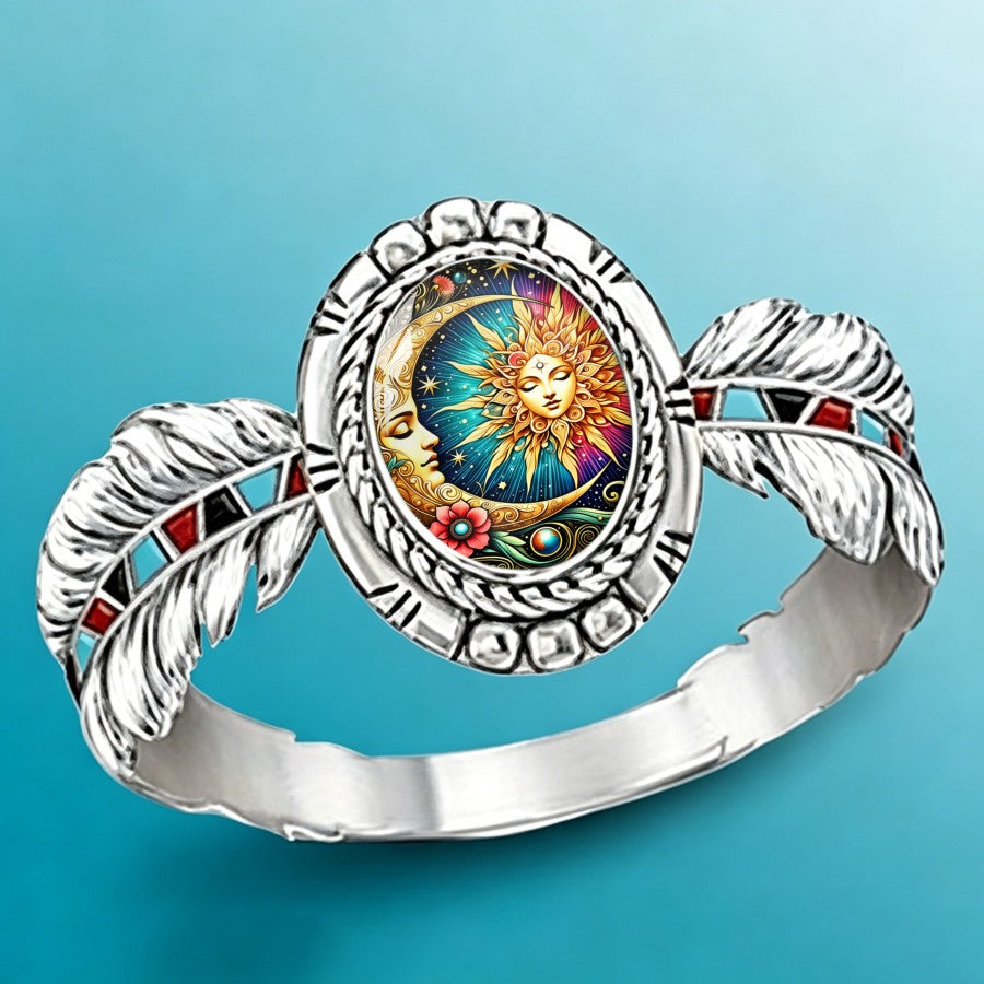 Celestial Sun Moon Feather Ring