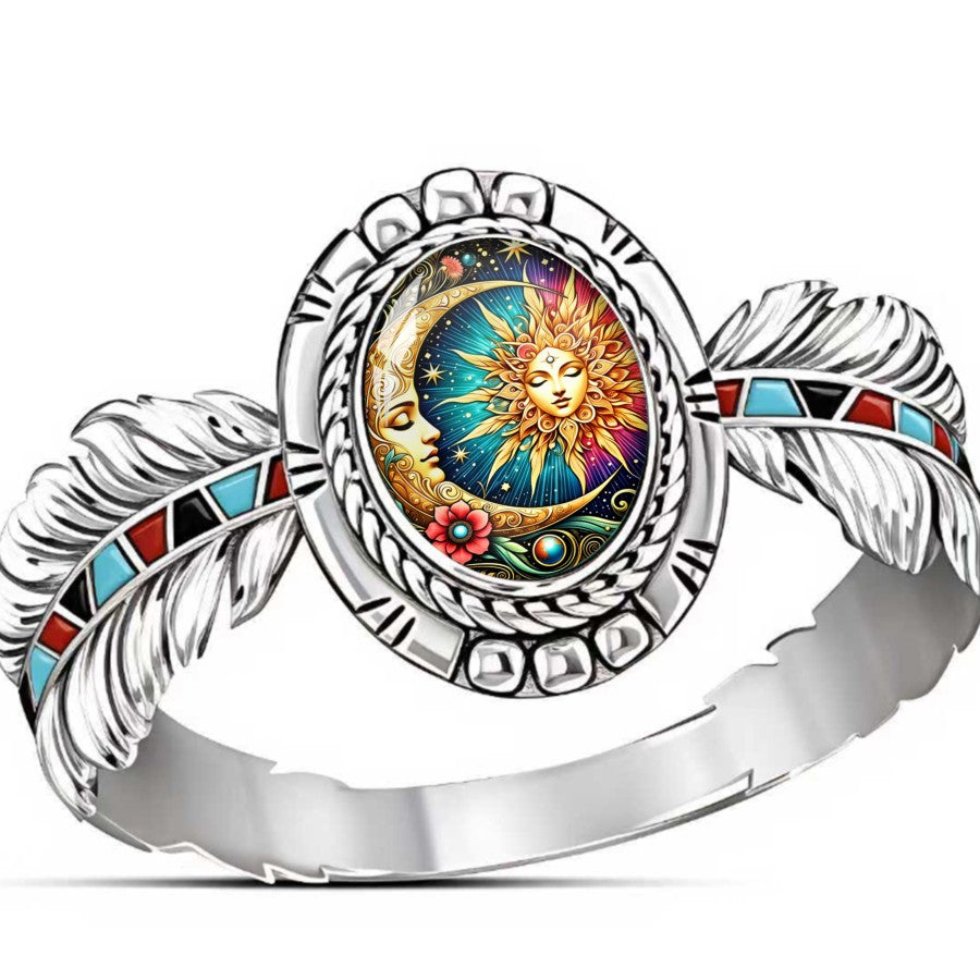 Celestial Sun Moon Feather Ring