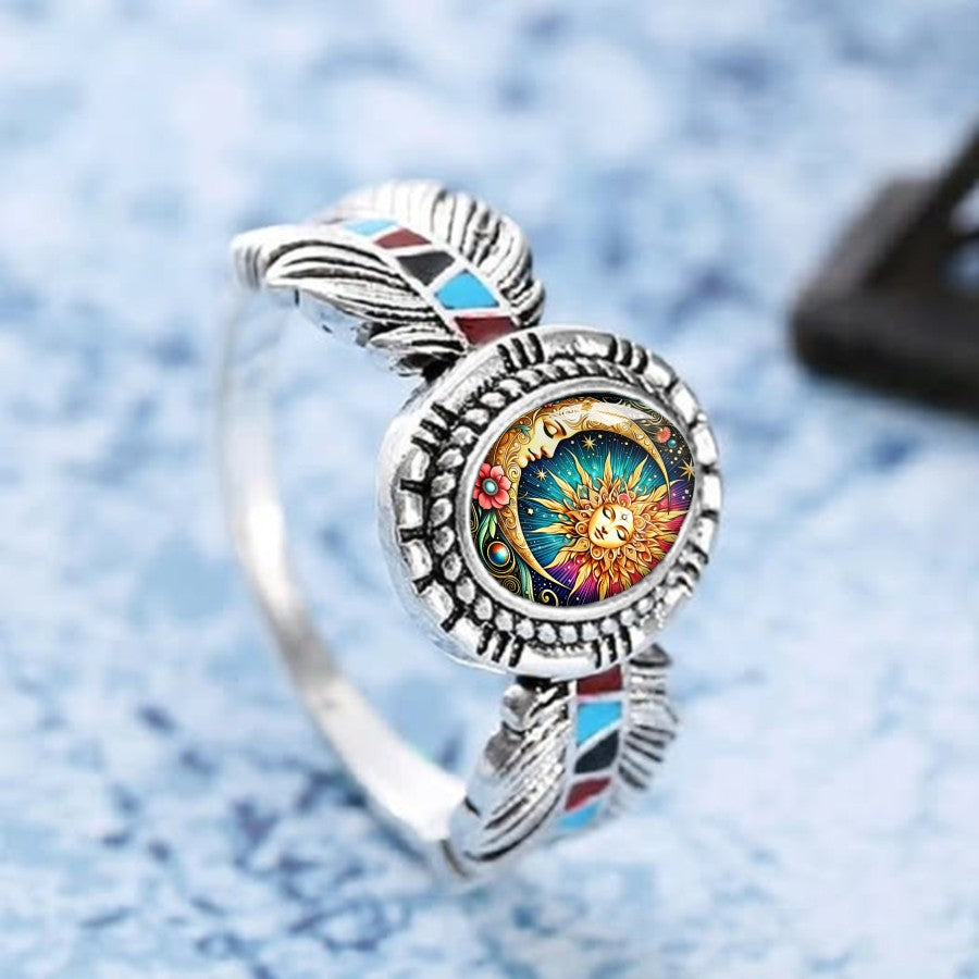 Celestial Sun Moon Feather Ring