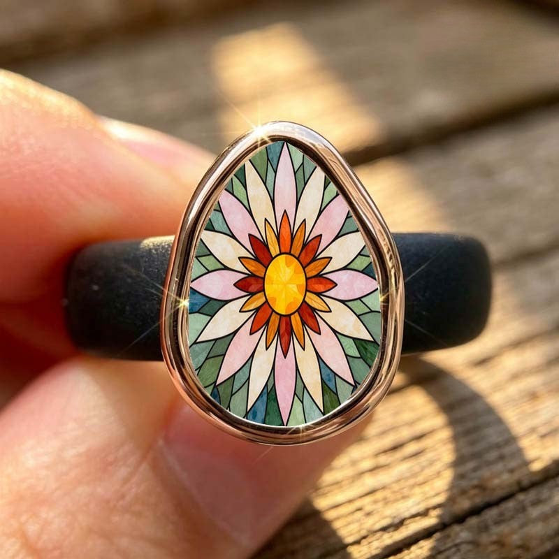 Stained Glass Daisy Teardrop Ring
