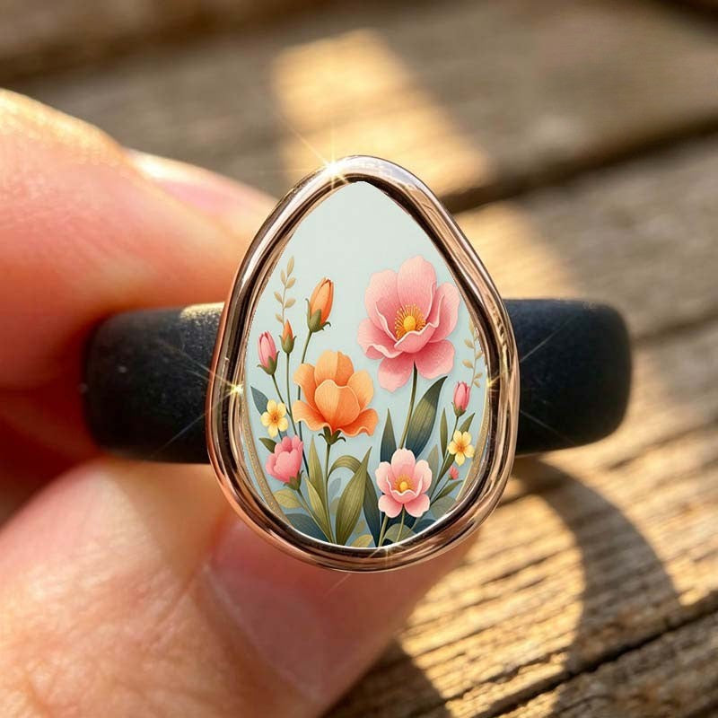 Painted Garden Teardrop Ring