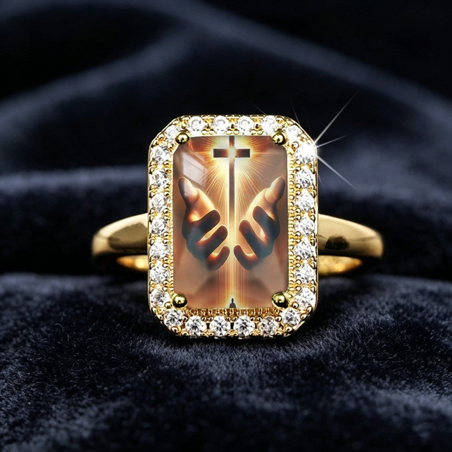 Hands & Cross Rectangular Ring