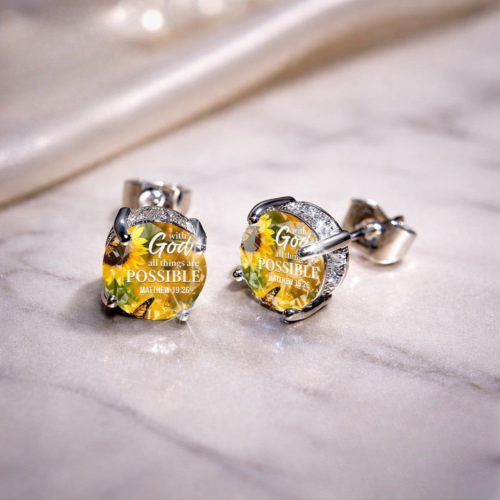 Sunflower Scripture Glass Stud Earrings
