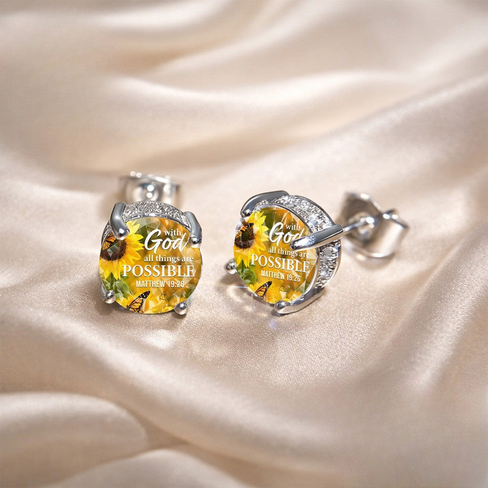 Sunflower Scripture Glass Stud Earrings