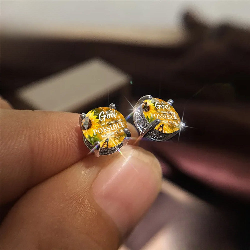 Sunflower Scripture Glass Stud Earrings