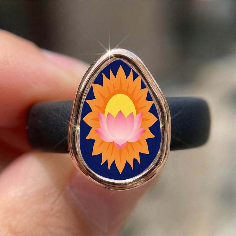 Lotus Sun Teardrop Ring