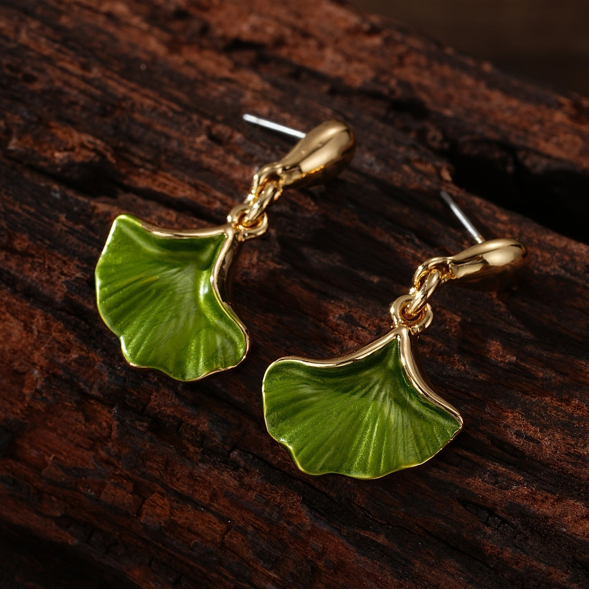 Enamel Ginkgo Leaf Drop Earrings