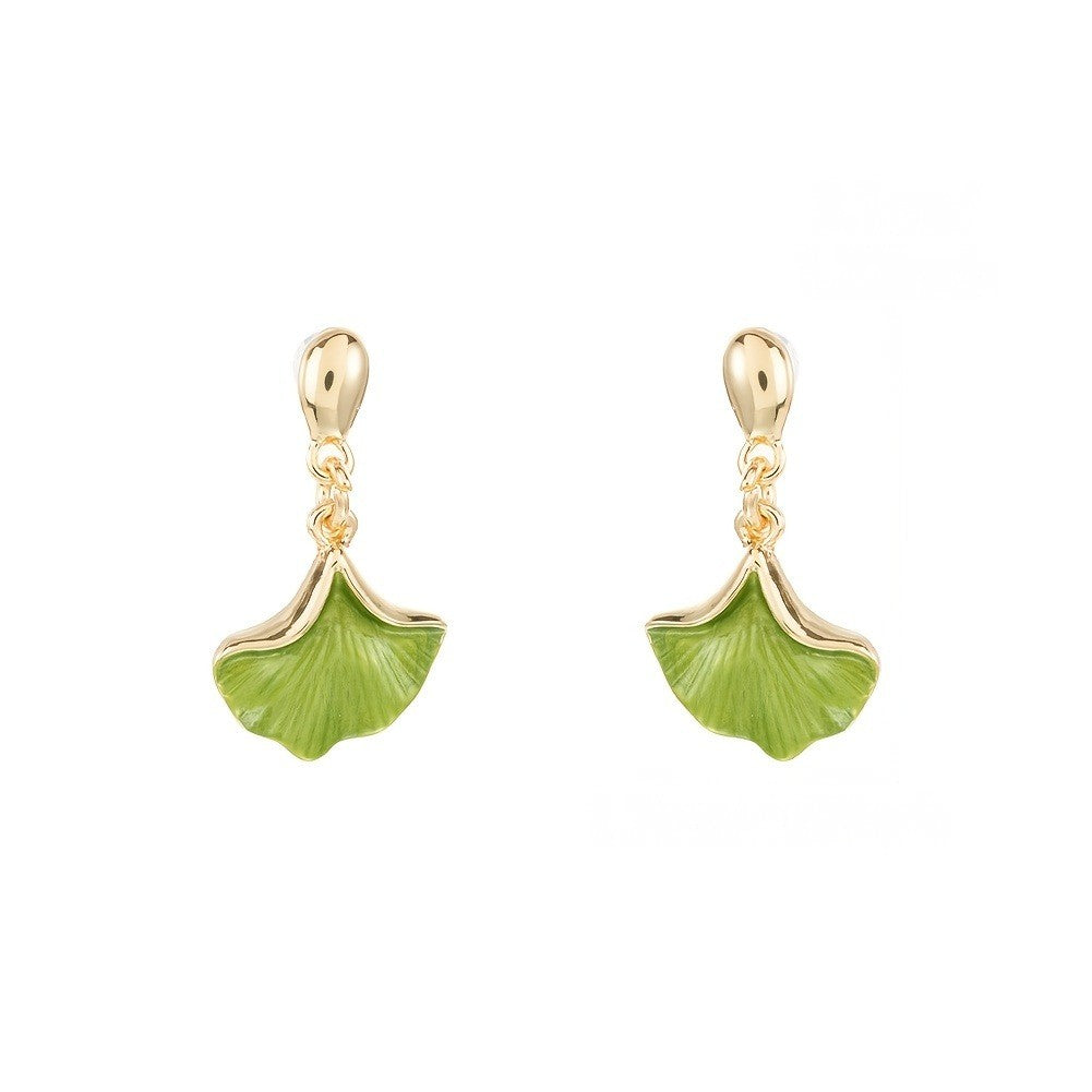 Enamel Ginkgo Leaf Drop Earrings