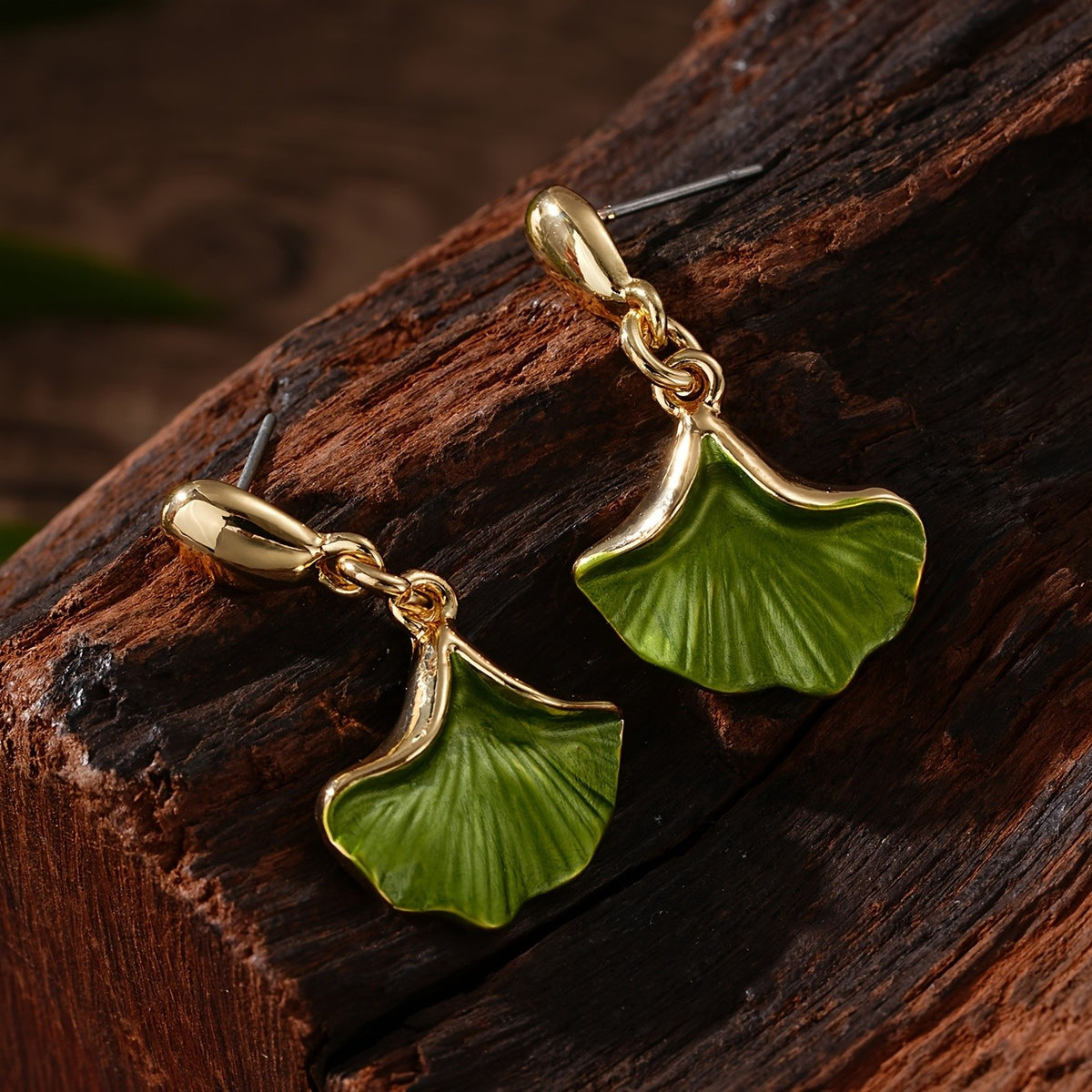 Enamel Ginkgo Leaf Drop Earrings