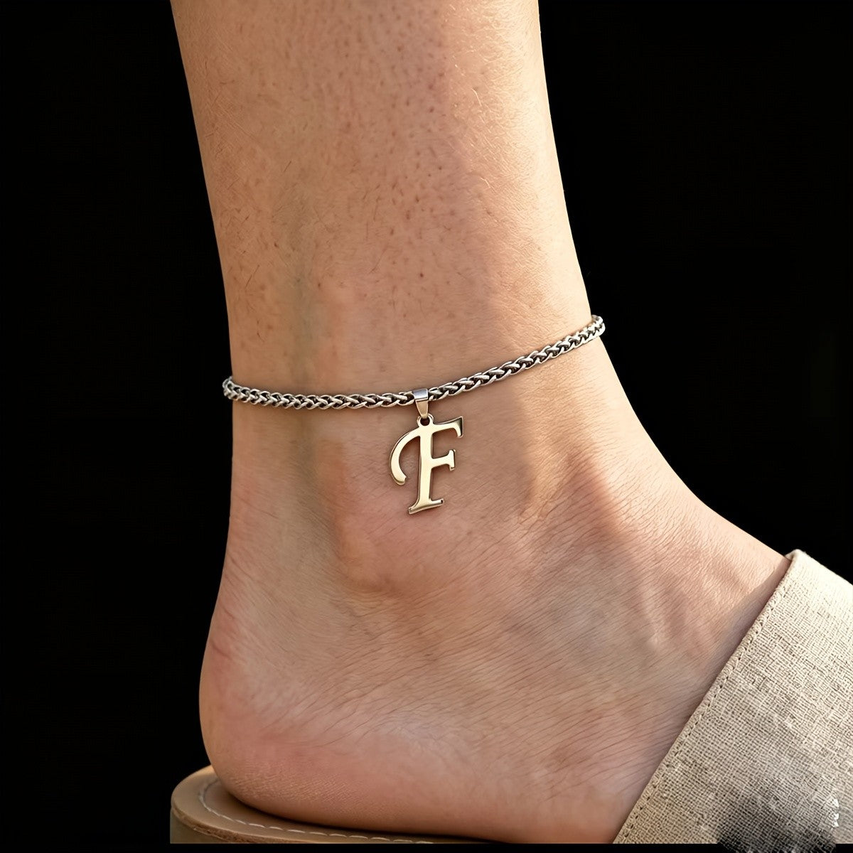 Initial Letter Braided Chain Anklet