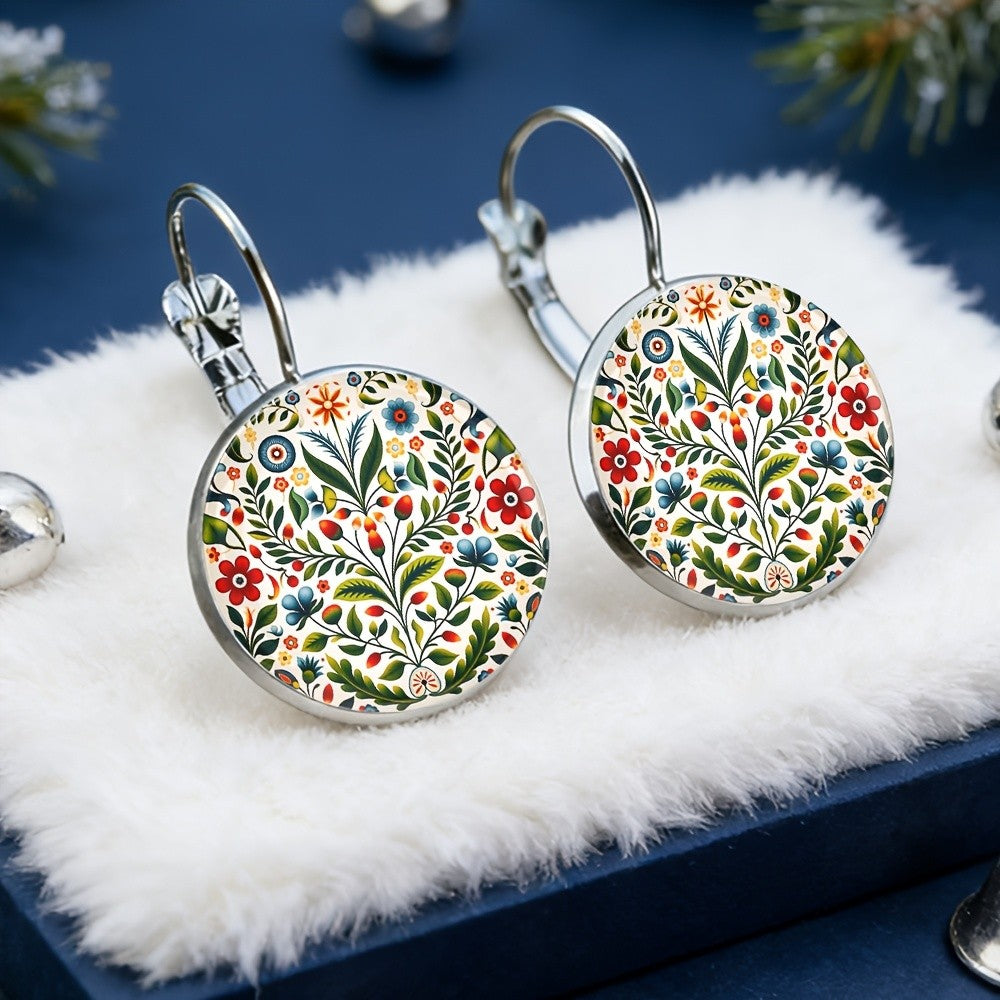 Folk Art Floral Round Earrings