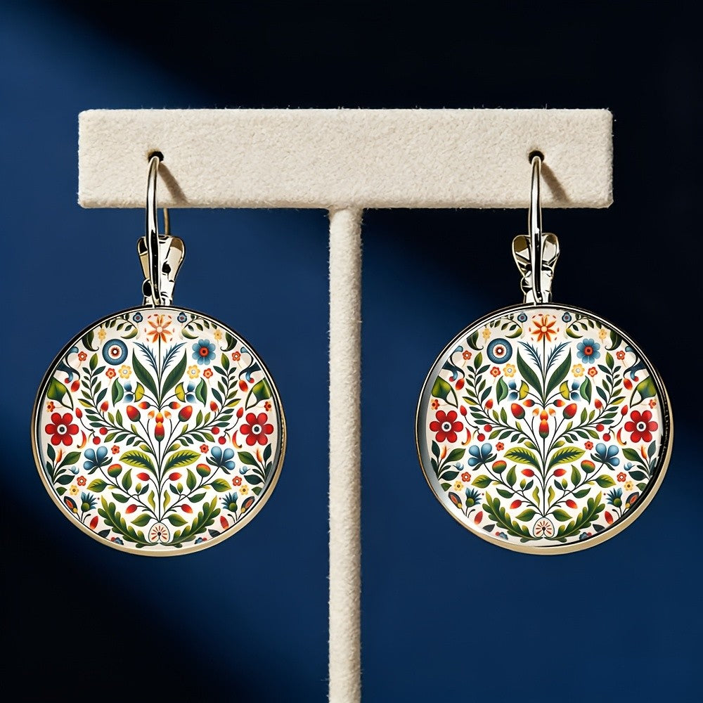 Folk Art Floral Round Earrings