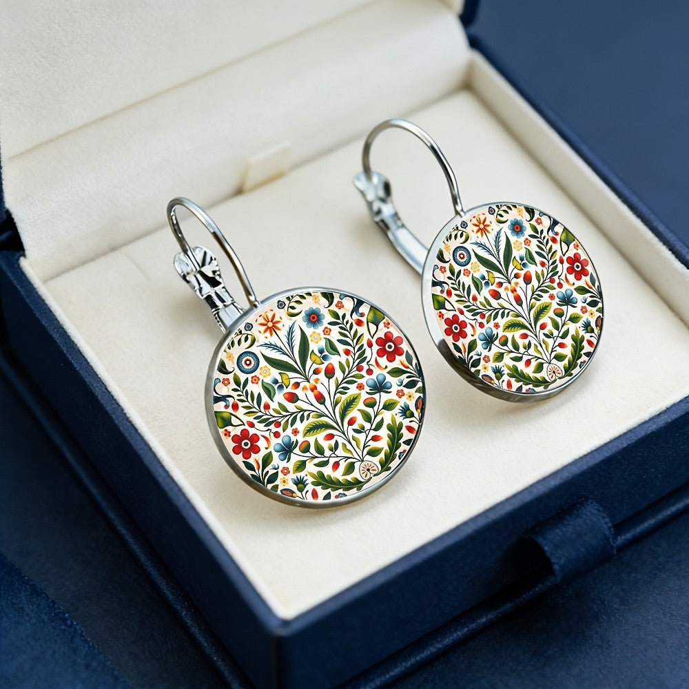 Folk Art Floral Round Earrings