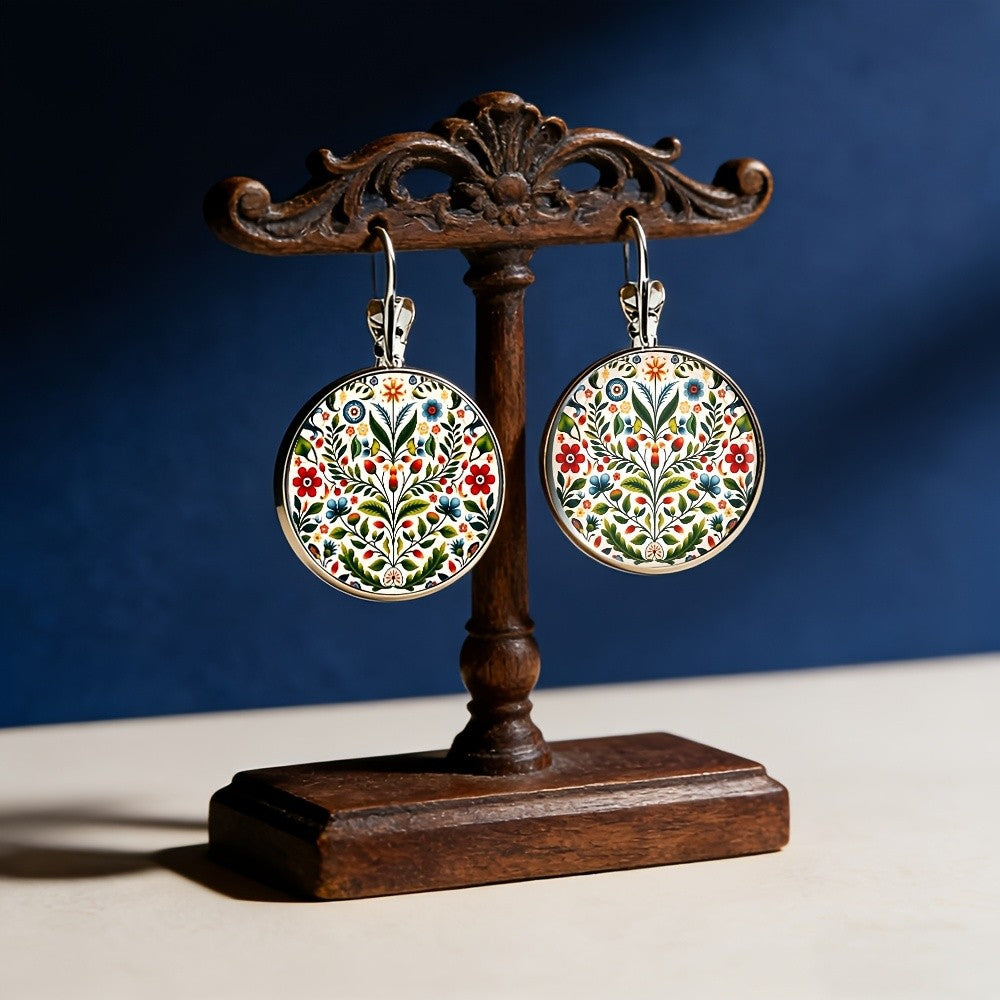 Folk Art Floral Round Earrings
