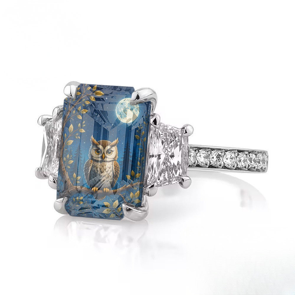 Owl & Moon Rectangular Ring