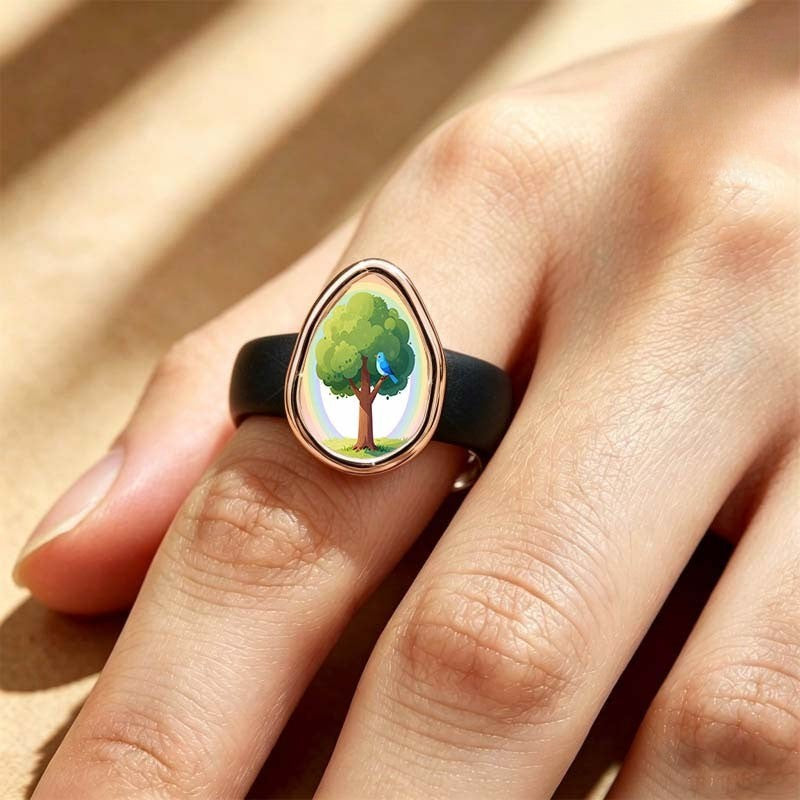 Tree & Bird Teardrop Ring