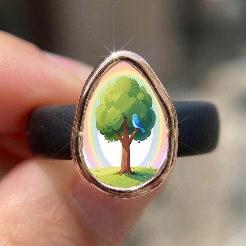 Tree & Bird Teardrop Ring