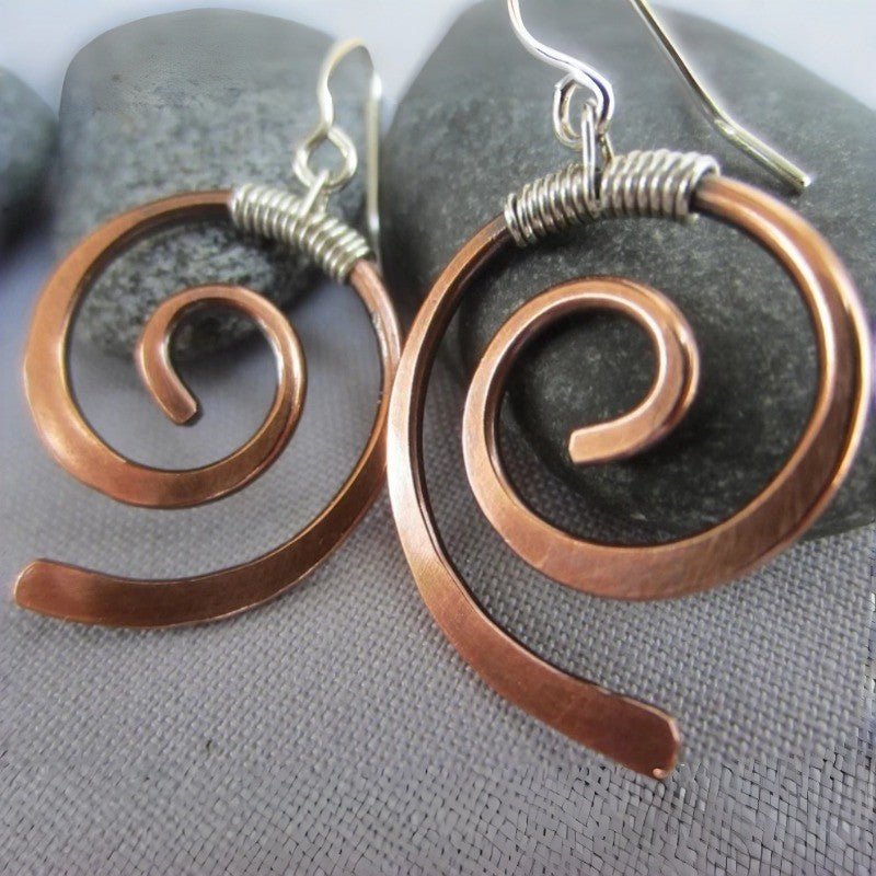 Copper Spiral Drop Earrings