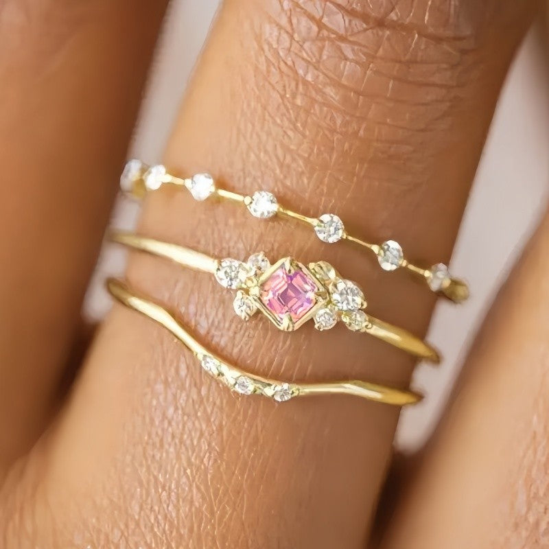 Pink Square Stackable Ring Set