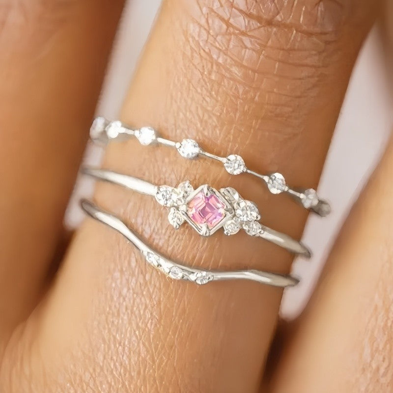 Pink Square Stackable Ring Set
