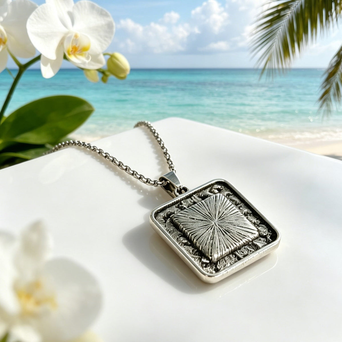 Nautical Lighthouse Square Pendant Necklace