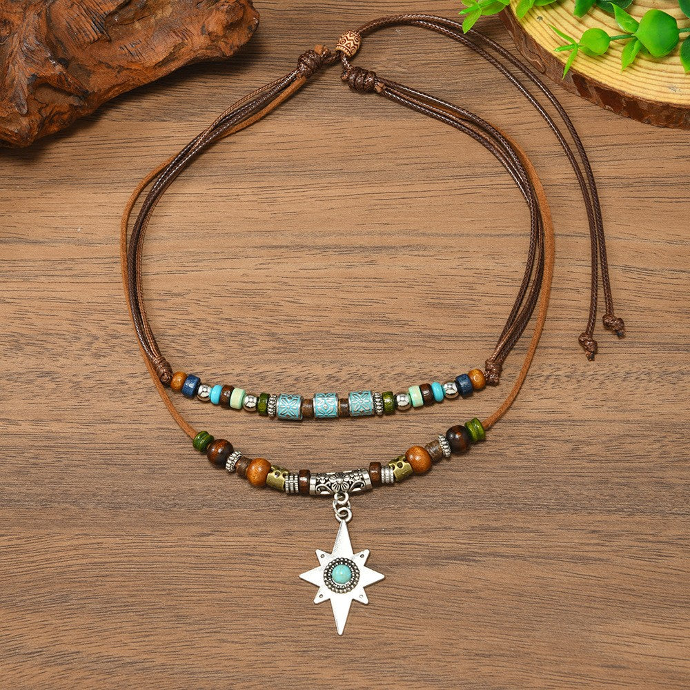 Turquoise Bead Star Pendant Necklace