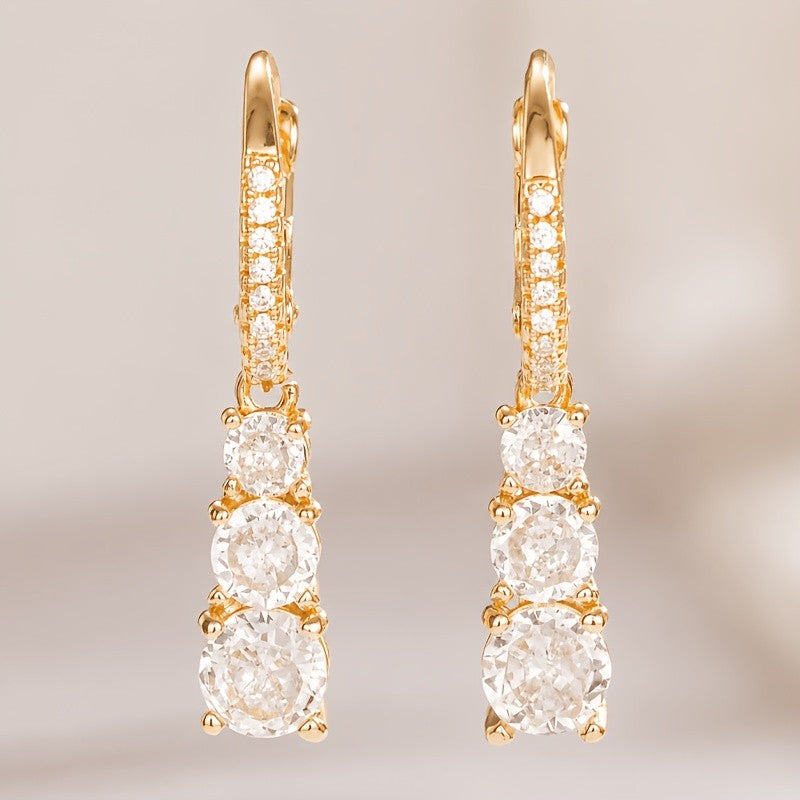 Triple Stone Crystal Hoop Earrings