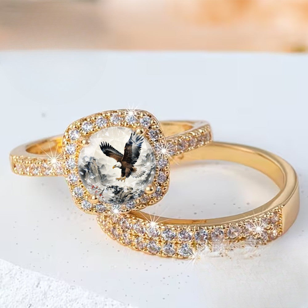 Eagle Square Crystal Ring Set